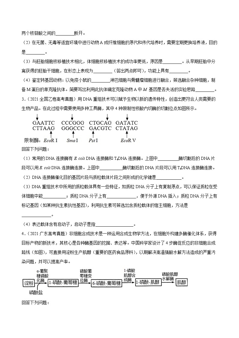 高中生物专题19 现代生物科技专题-2021年高考真题和模拟题生物分项汇编（无答案）第2页