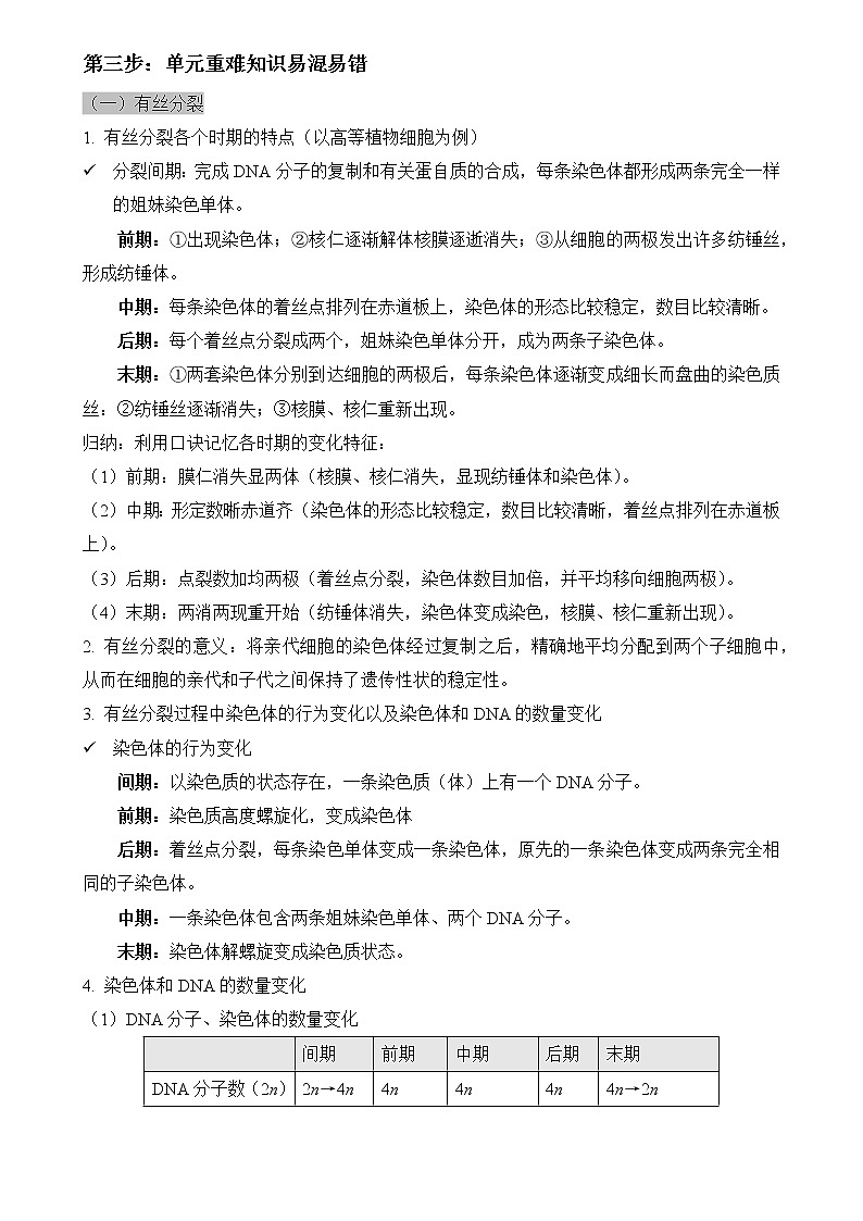 高一上学期生物人教版必修1第六单元 细胞的生命历程单元复习学案第2页