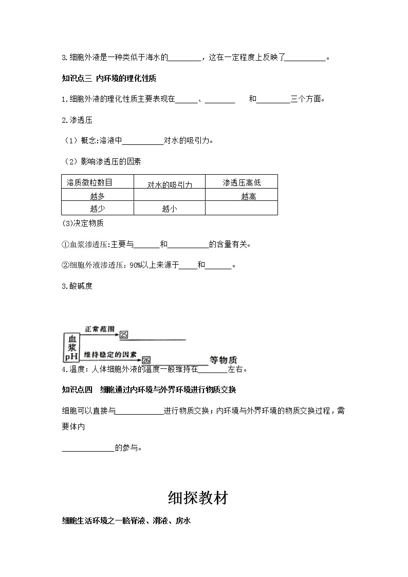 高二上学期生物人教版选择性必修1 1.1细胞生活的环境学案02