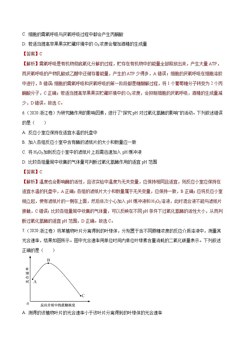 高中生物专题02 细胞的能量与代谢-十年（2011-2020）高考真题生物分项详解（有答案）03