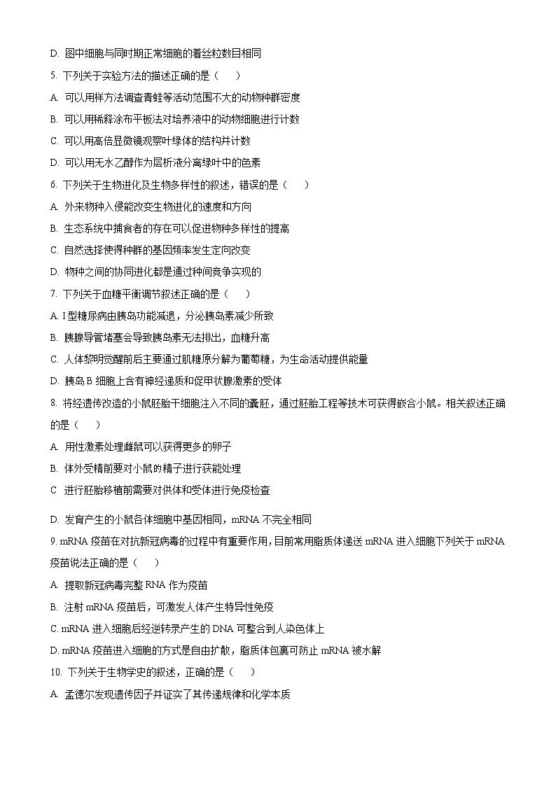 2023南通海安高三上学期11月期中考试生物含答案第2页