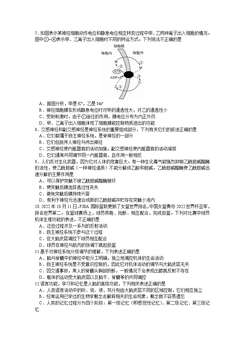 河南省商丘名校联盟2022-2023学年高二生物上学期期中联考试题（Word版附解析）02