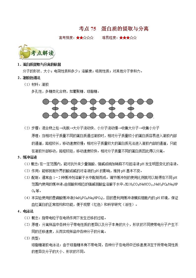 高中生物考点75 蛋白质的提取与分离-备战2022年高考生物考点一遍过第1页