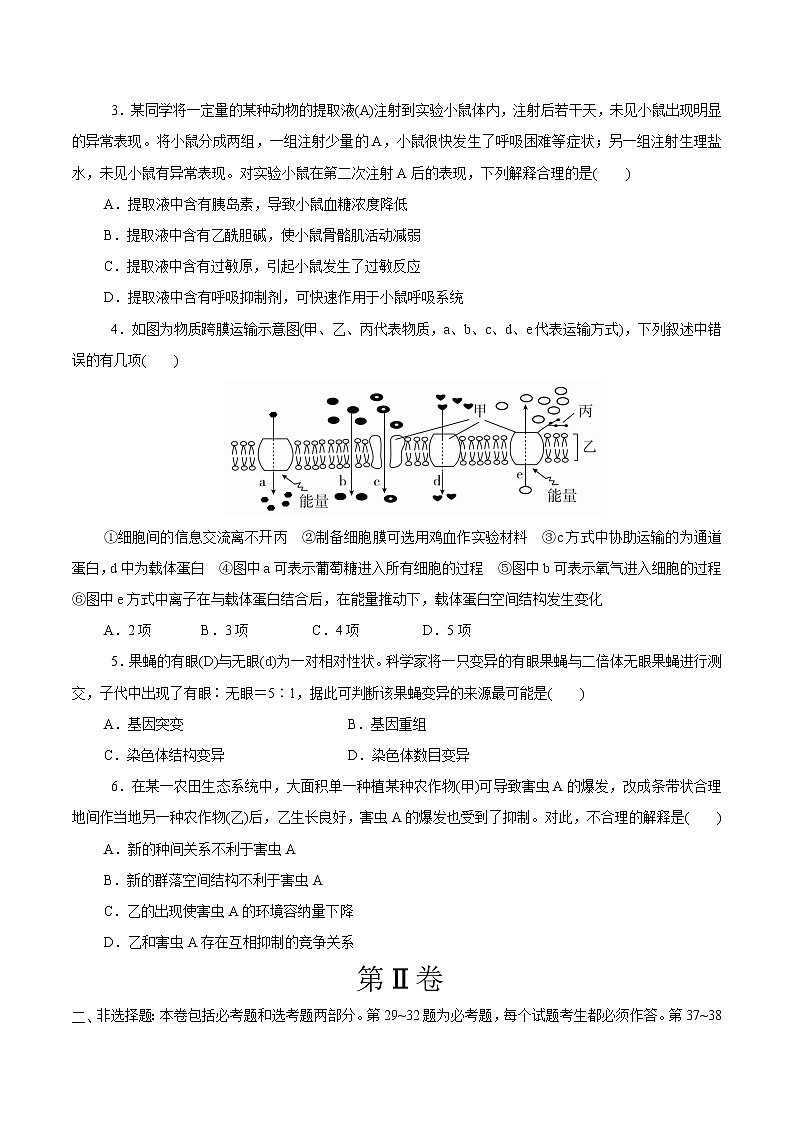 高中生物模拟卷02-【战高考】2021年高考理科综合生物全真模拟卷（无答案）第2页