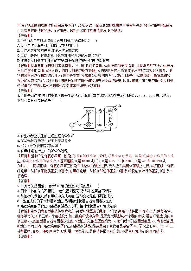 高中生物模拟卷08-【战高考】2021年高考理科综合生物全真模拟卷（有答案）第2页