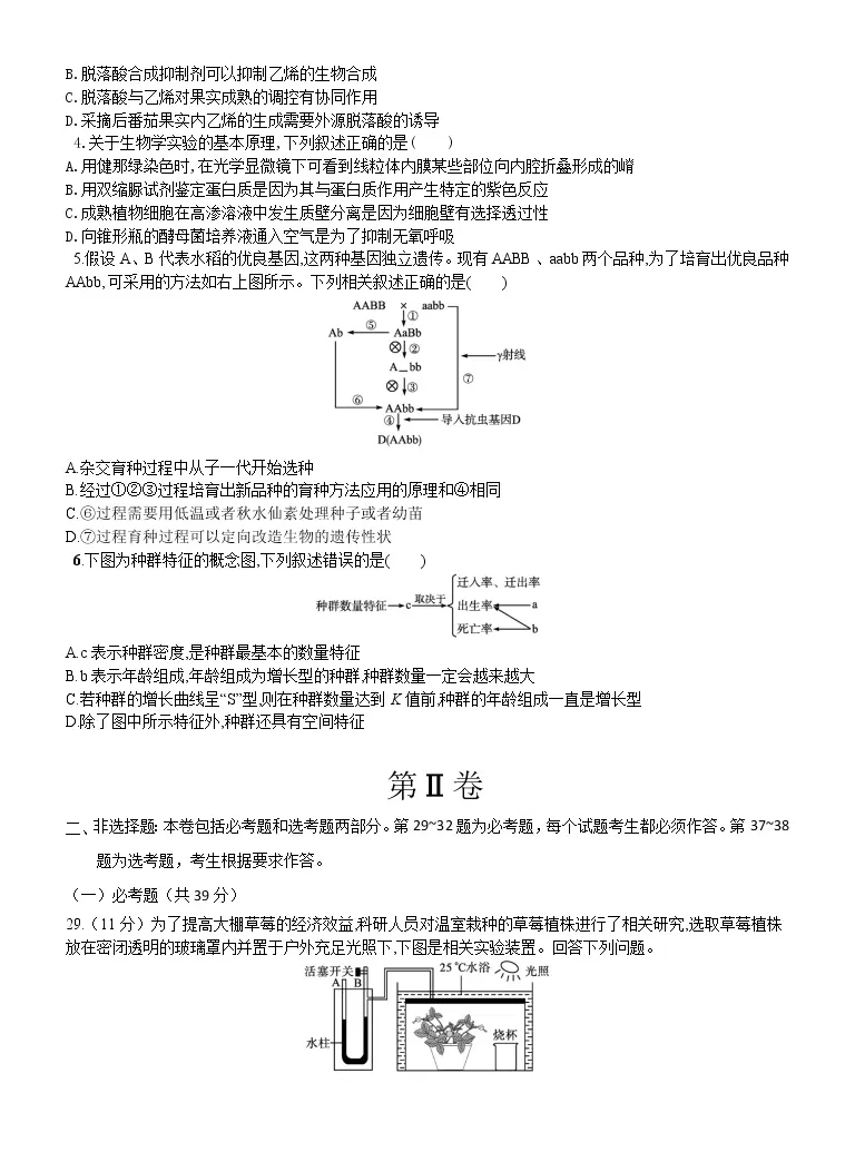 高中生物模拟卷10 战高考 21年高考理科综合生物全真模拟卷 无答案 教习网 试卷下载