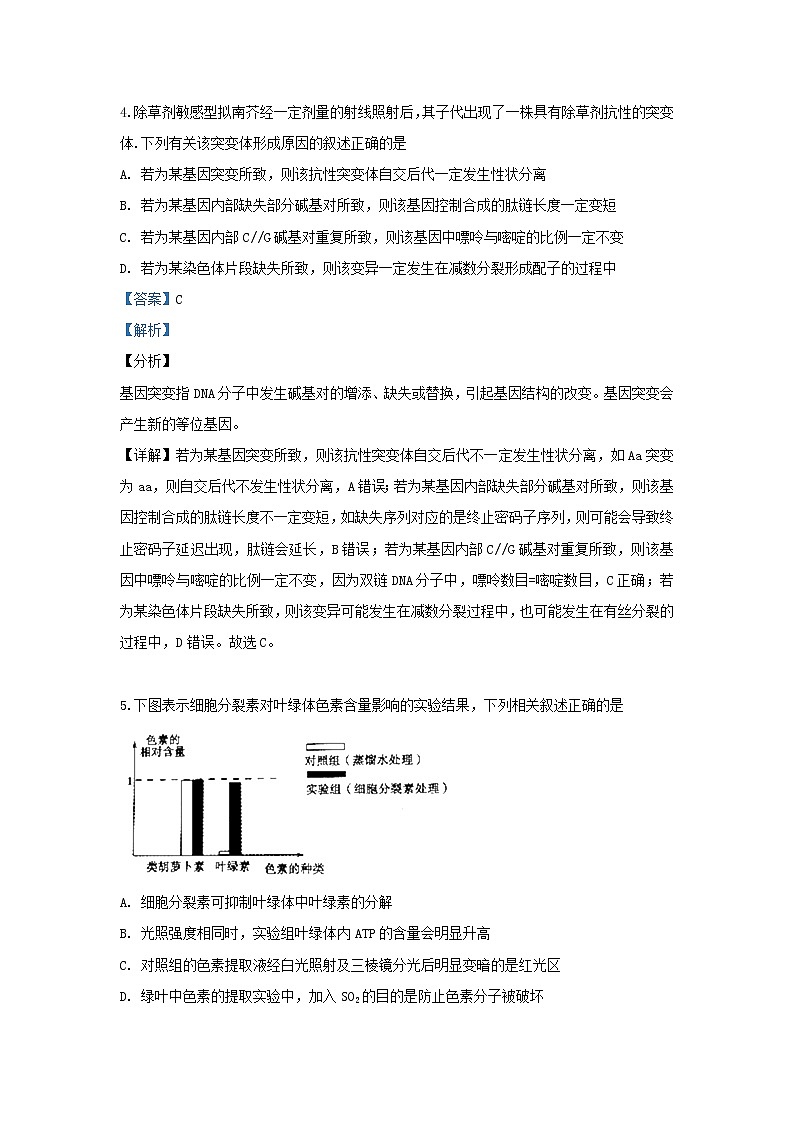 高中生物山东省聊城市2019届高三生物二模考试试卷（含解析）03