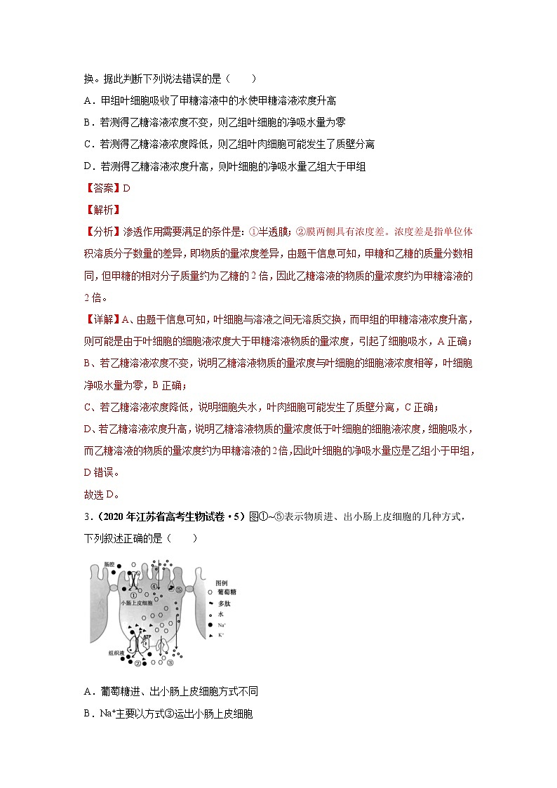高中生物考点精讲3 细胞的结构和功能及物质运输（作业）第2页