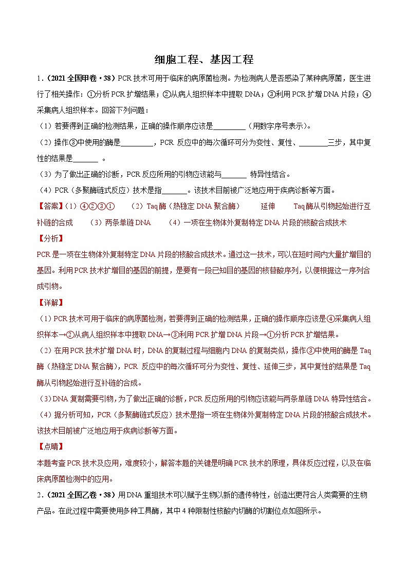 高中生物考点精讲16 基因工程、生物技术的安全性与伦理问题（作业）第1页