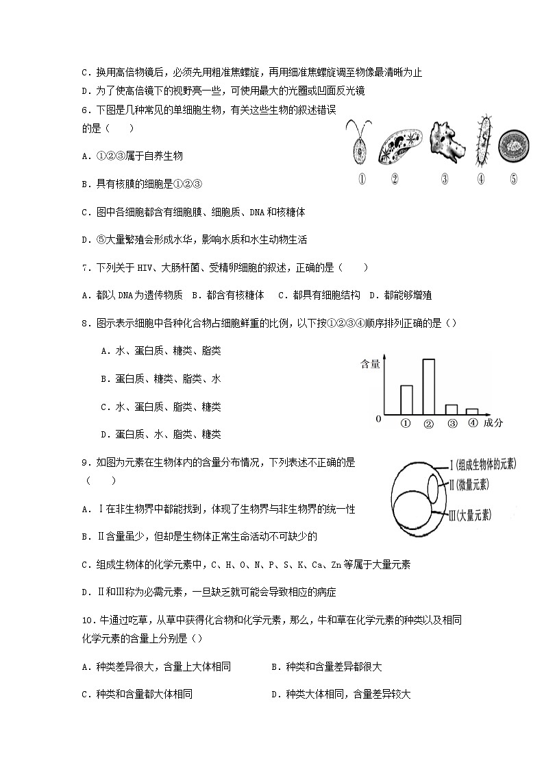 四川省成都市东部新区养马高级中学2022-2023学年高一上学期期中考试生物试题02