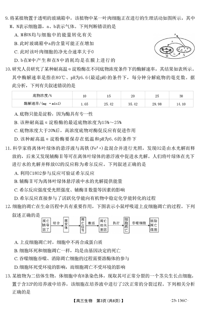 新疆兵团地州学校+2022-2023学年高三上学期一轮期中调研考试生物试题第3页