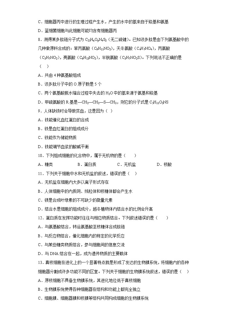 2023维吾尔自治区喀什地区伽师县高一上学期11月期中考试生物试题含答案第3页