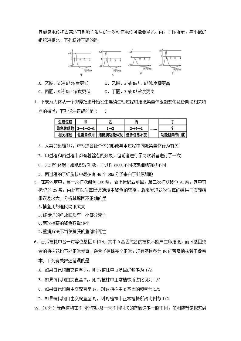 高中生物河北省唐山市第一中学2019届高三生物下学期冲刺（仿真模拟）试题（五）02