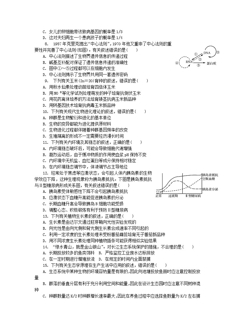 高中生物江苏省泰州、南通、扬州、苏北四市七市2019届高三生物第二次模拟考试试题02