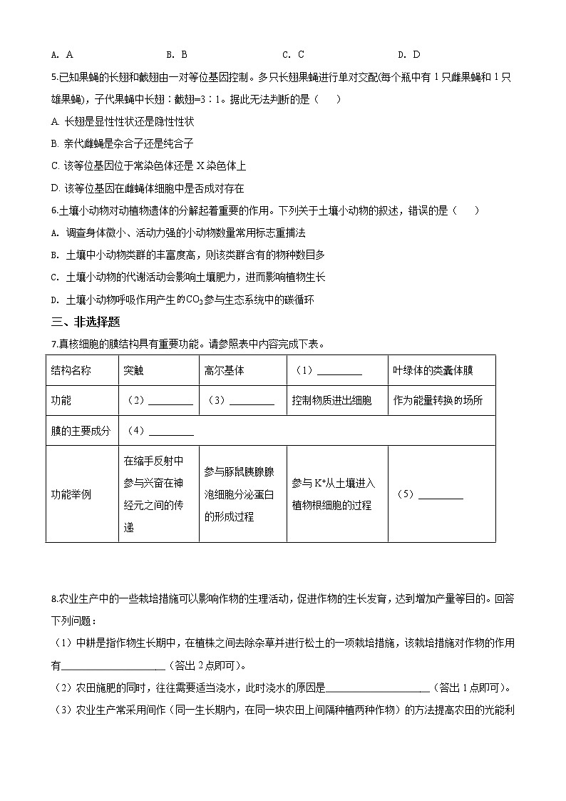 高中生物精品解析：2020年全国统一高考生物试卷（新课标Ⅰ）（无答案）第2页