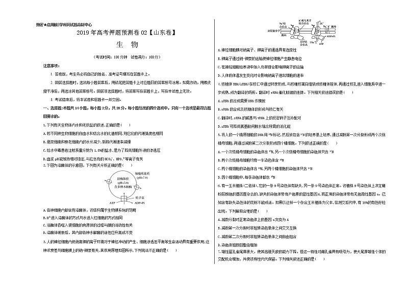 高中生物2020年高考押题预测卷02（山东卷）-生物（考试版）01