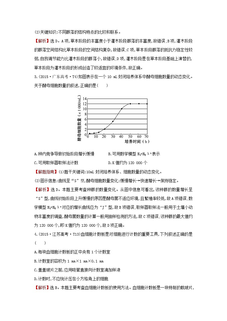 高中生物2020届高考生物一轮复习高考真题分类题库2015年知识点17种群和群落含解析 230第2页