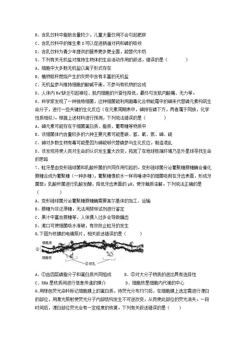 山东省青岛市第五十八中学2022-2023学年高一生物上学期期中考试试题（Word版附答案）02