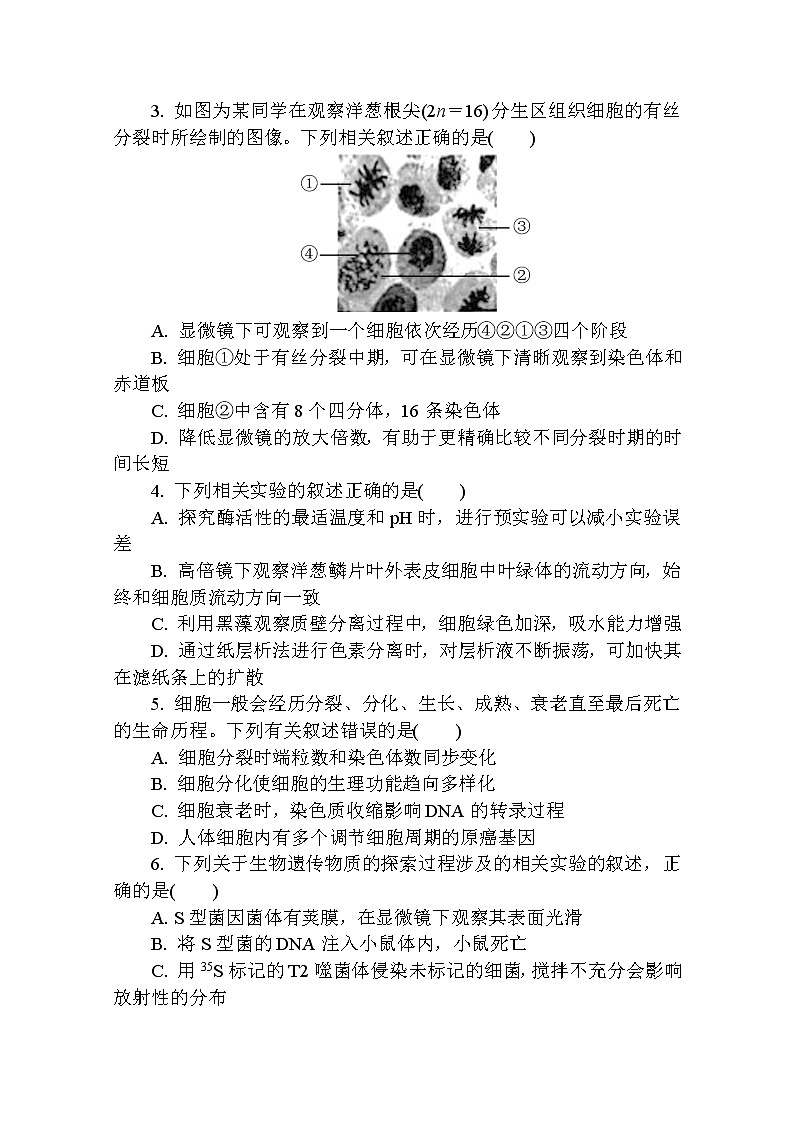 江苏省南通市通州区2022-2023学年高三生物上学期期中质量监测试卷（Word版附答案）02