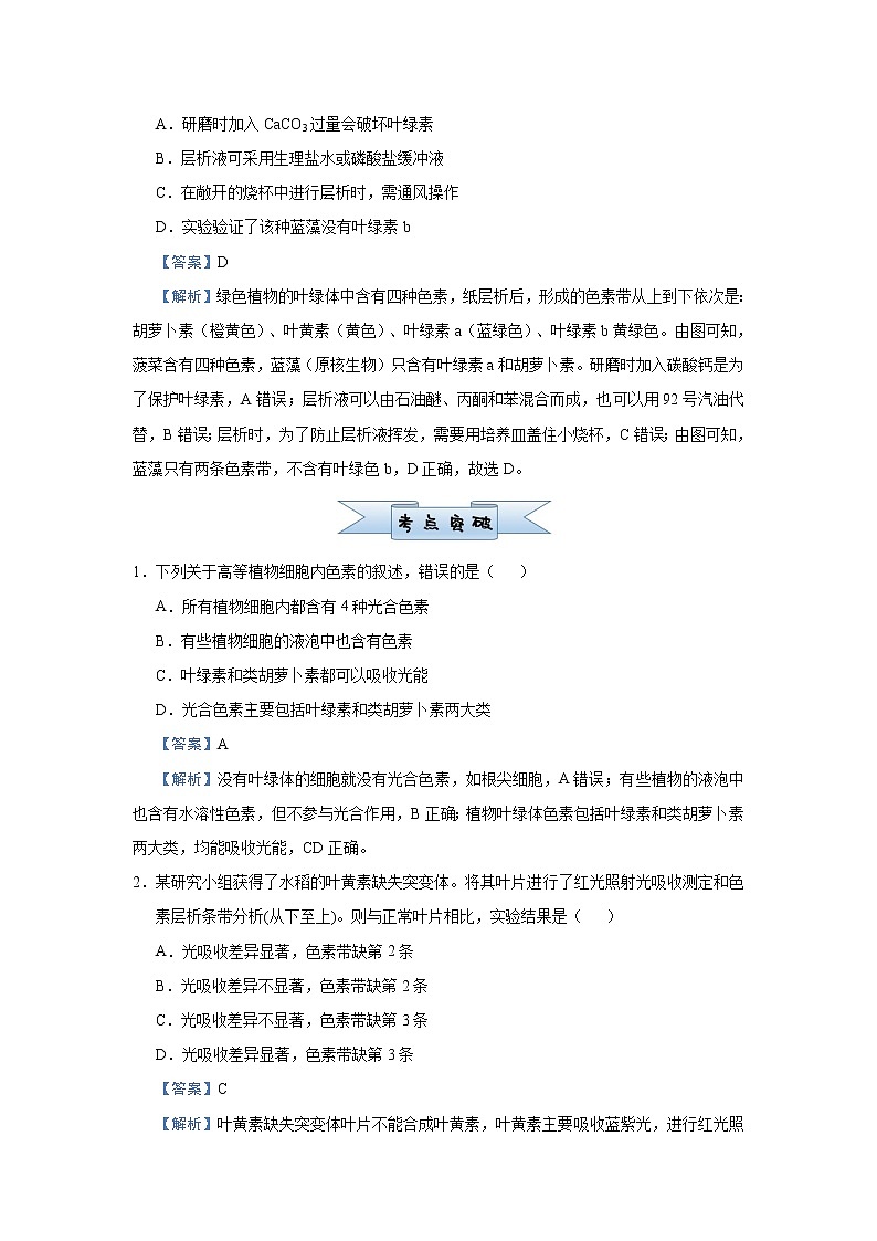 高中生物 （新高考）2021届小题必练6 光合作用、光合作用与细胞呼吸的关系 教师版第3页