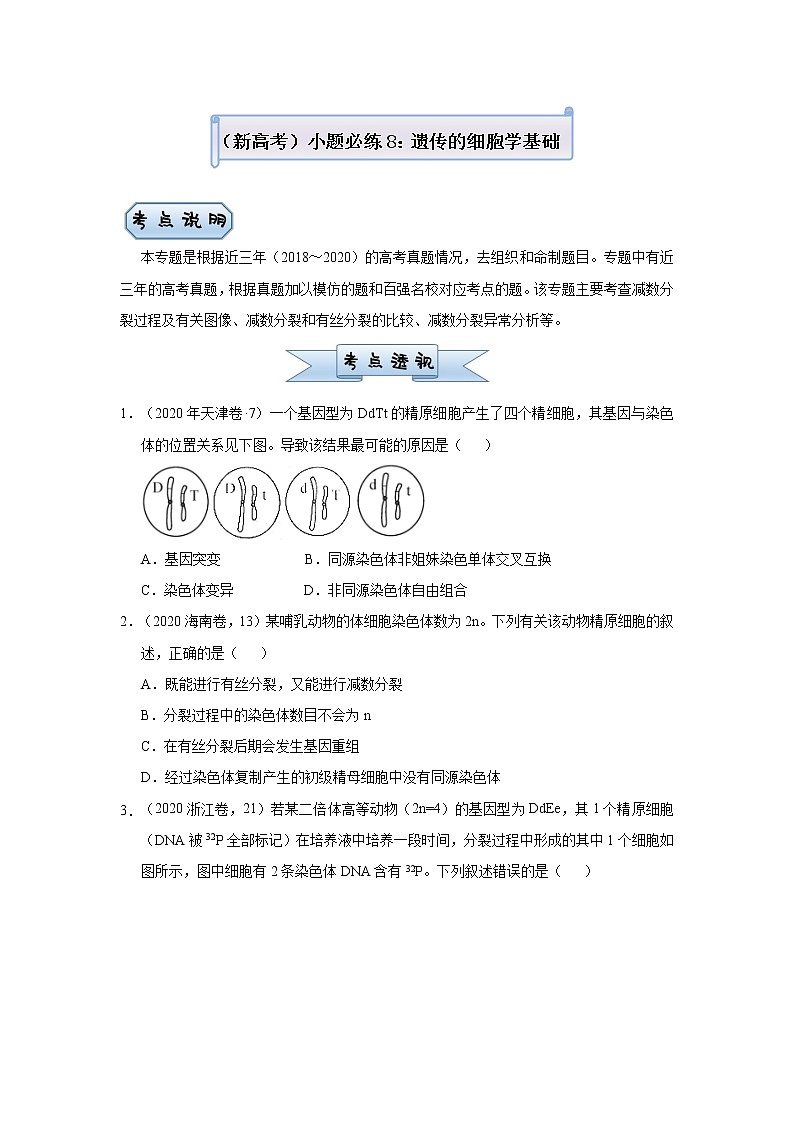 高中生物 （新高考）2021届小题必练8 遗传的细胞学基础 学生版第1页