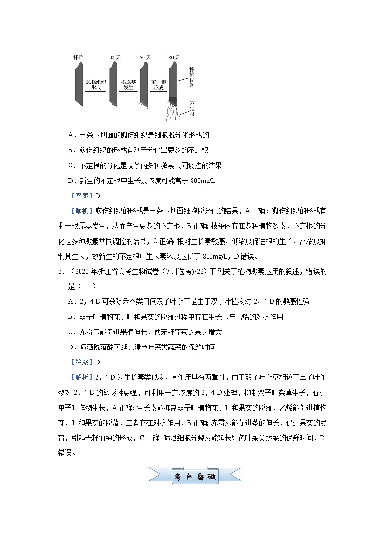 高中生物 （新高考）2021届小题必练17 植物的激素调节 教师版第2页