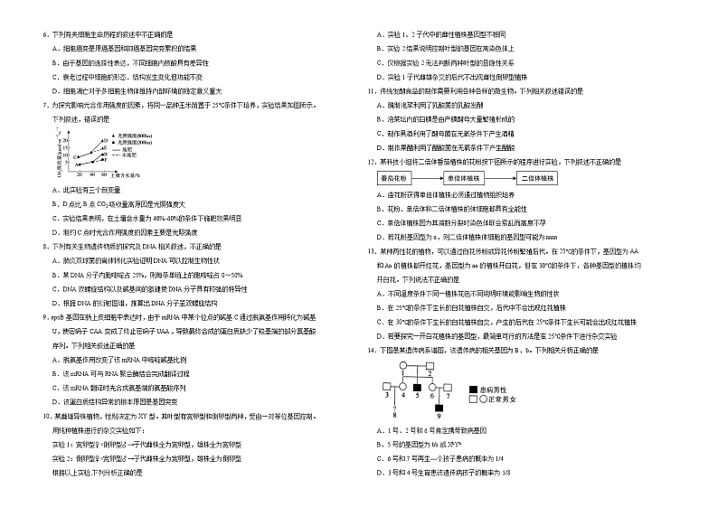 高中生物 （新高考）2020-2021学年下学期高三3月月考卷 生物（A卷）学生版(2)02
