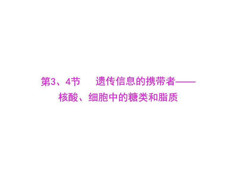 2022年《南方新课堂 高考总复习》生物 必修1 第2章 第3、4节 遗传信息的携带者——核酸、细胞中的糖类和脂质课件第1页