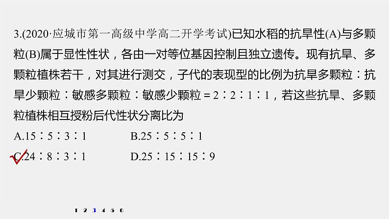 高中生物2022年高考生物一轮复习 第5单元 强化练8　自由组合中的自交、测交和自由交配问题课件PPT第8页