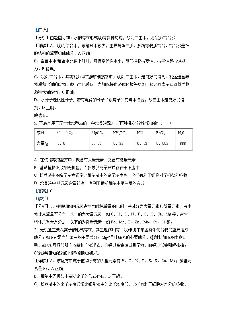 河北省唐山市2021-2022学年高一生物上学期期末试题（Word版附解析）03