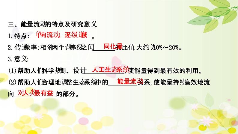 高中生物2022届新教材一轮复习人教版 第九单元 第4课 生态系统的能量流动和物质循环 课件第8页