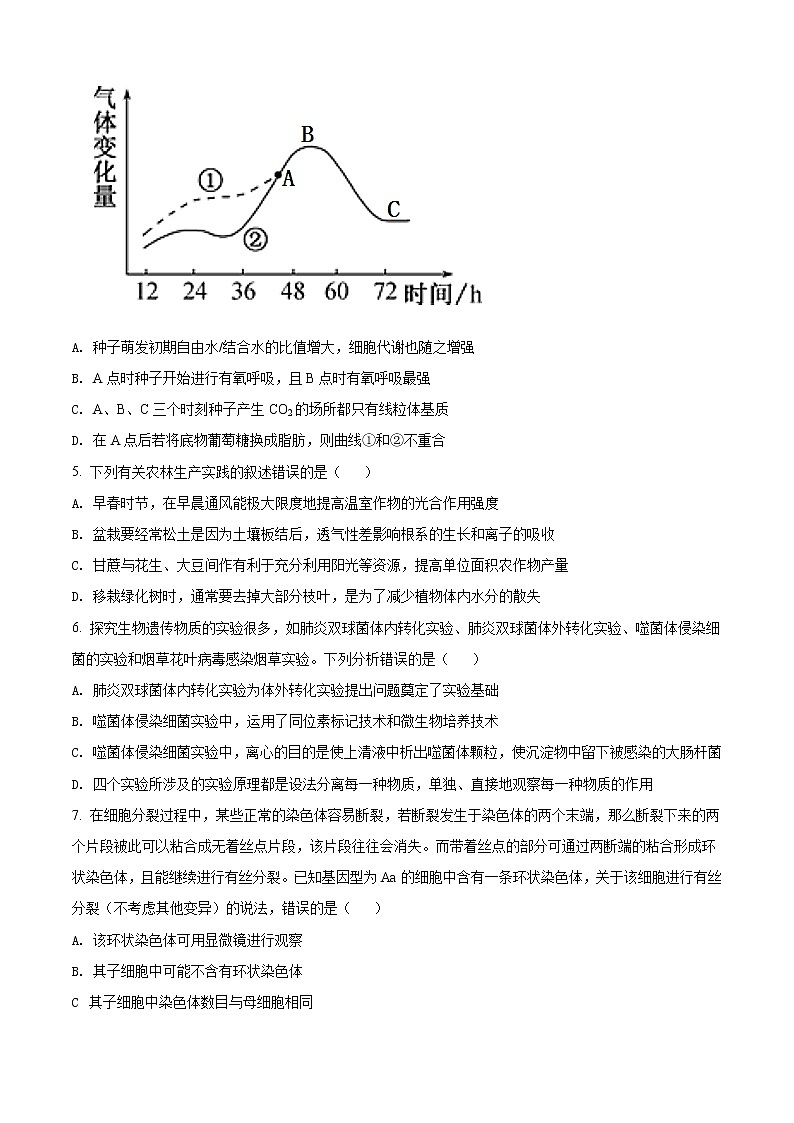 2022常德高三上学期期末检测生物含解析02