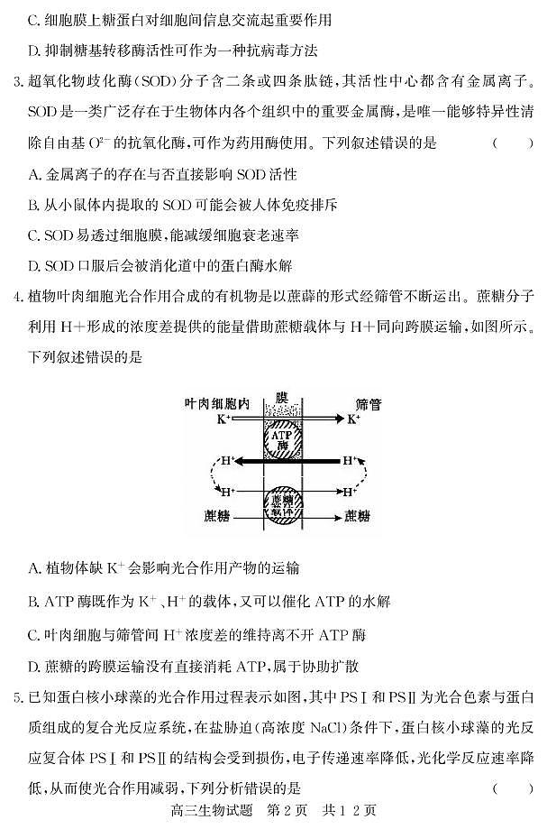 山东省济宁市泗水县2023届高三上学期期中考试生物试题第2页