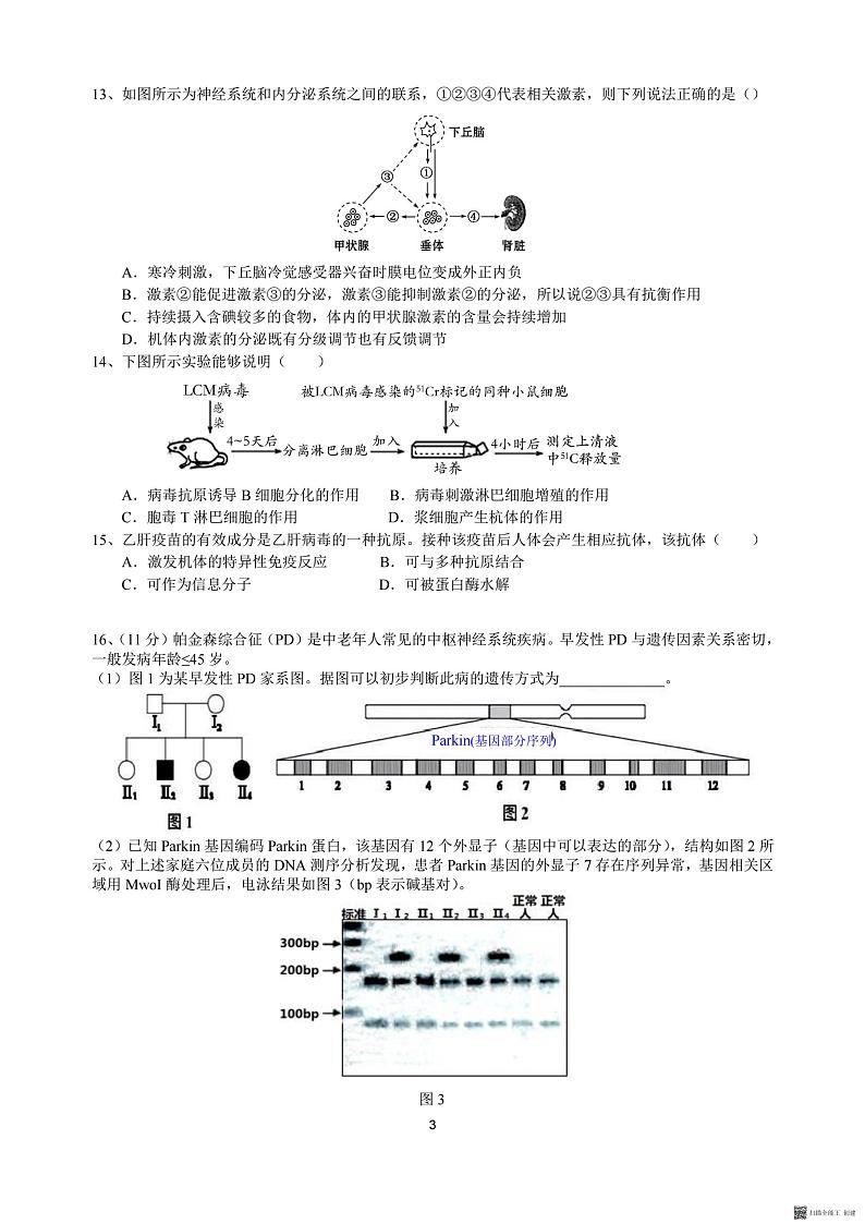 北京市顺义区牛栏山一中2022-2023学年高三上学期期中考试生物试题（无答案）第3页