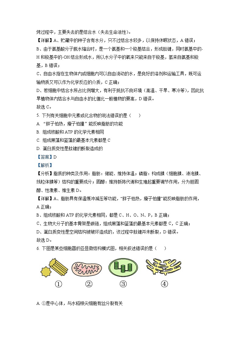湖南省怀化市2021-2022学年高一生物上学期期末考试试卷（Word版附解析）03