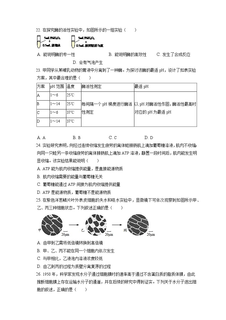 2021-2022学年北京市石景山区高一（上）期末生物试卷（含答案解析）03