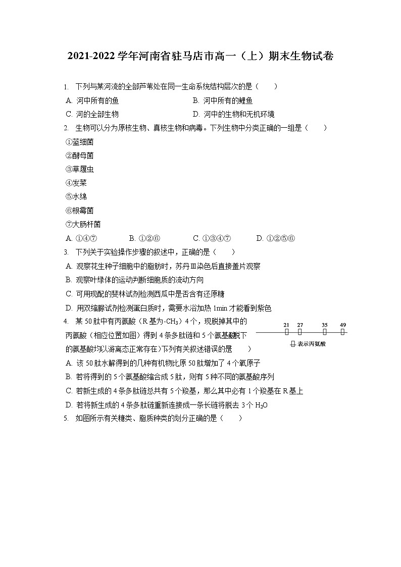 2021-2022学年河南省驻马店市高一（上）期末生物试卷（含答案解析）第1页