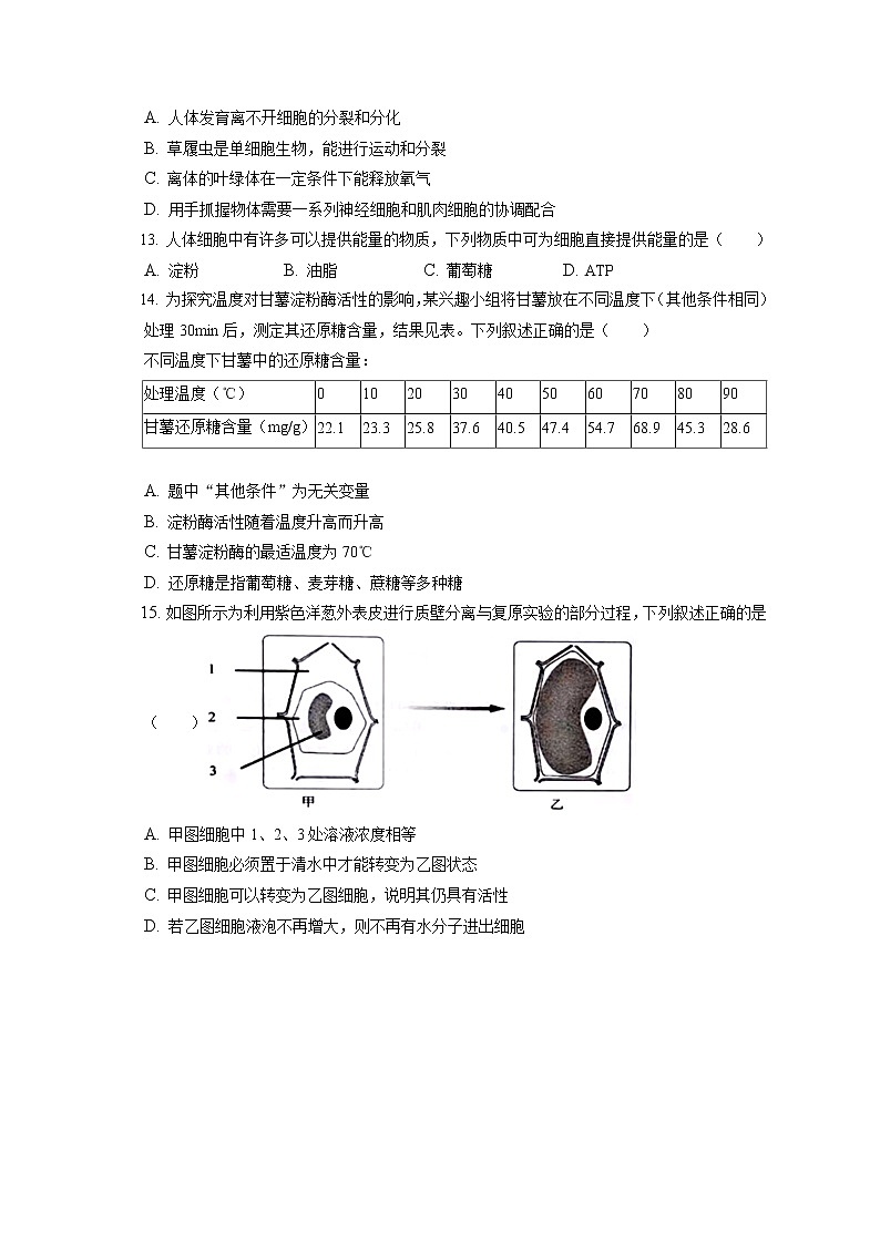 2021-2022学年浙江省温州市高一（上）期末生物试卷（B卷）（含答案解析）第3页