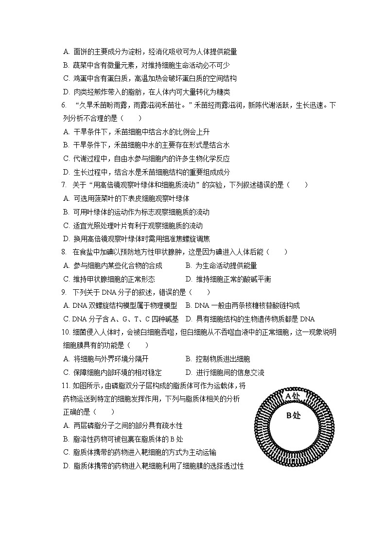 2021-2022学年山西省晋中市高一（上）期末生物试卷（含答案解析）02