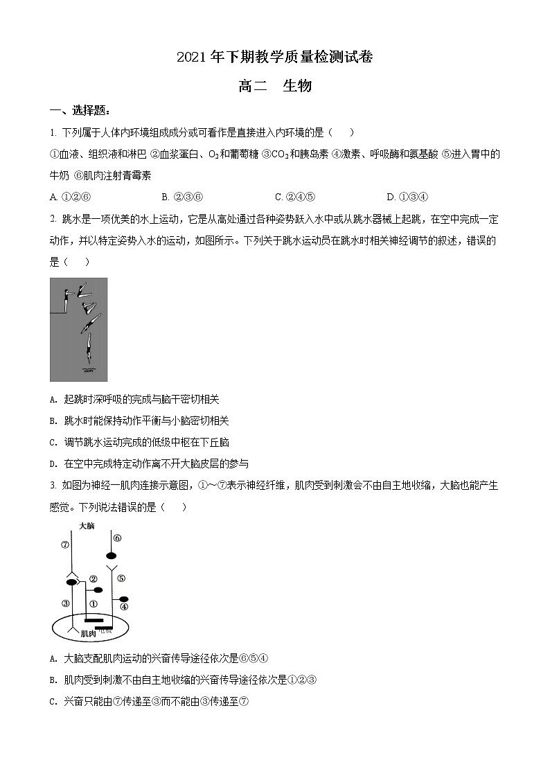 湖南省岳阳市临湘市2021-2022学年高二上学期期末教学质量检测生物试题无答案第1页