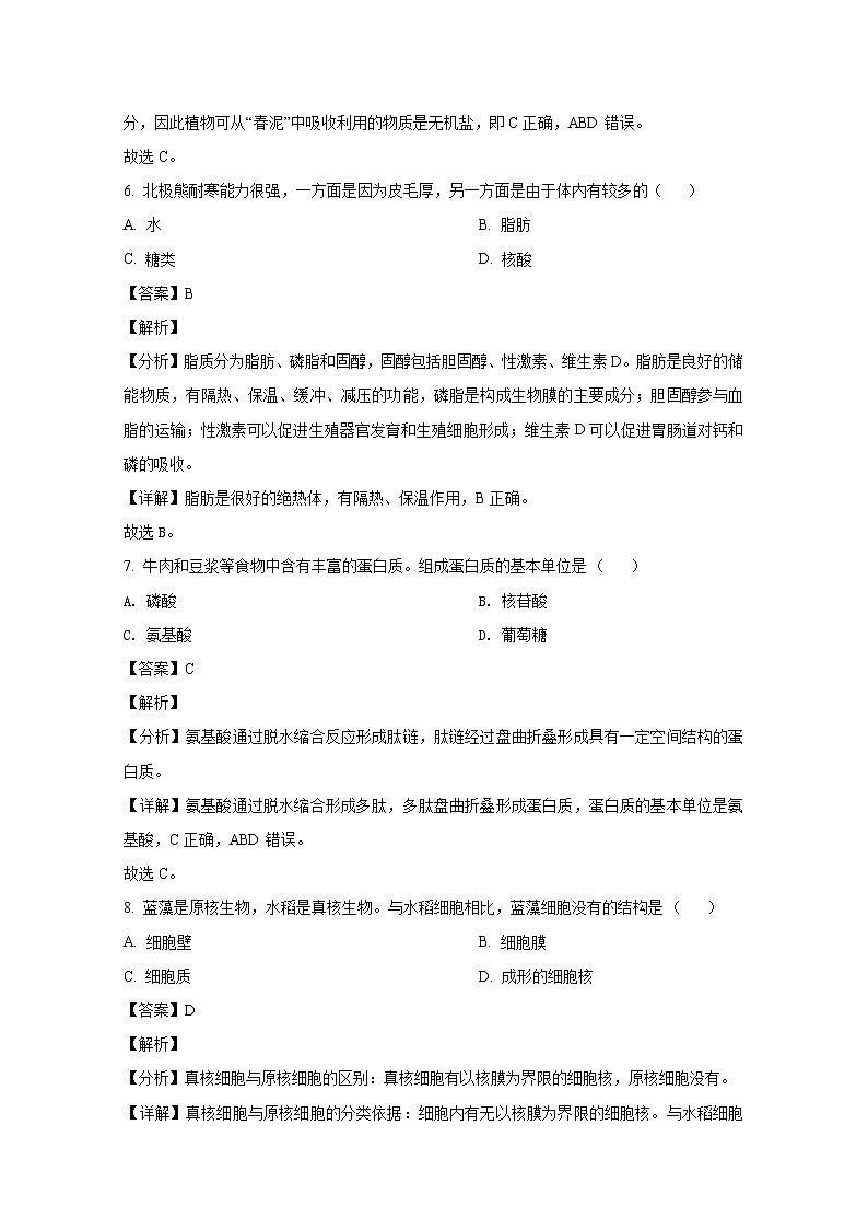 山东省济南第十一中学2023届高三生物上学期期中试题（Word版附解析）03