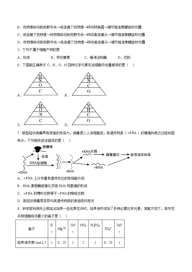 2023重庆市一中校高一上学期12月月考生物试题含答案第2页