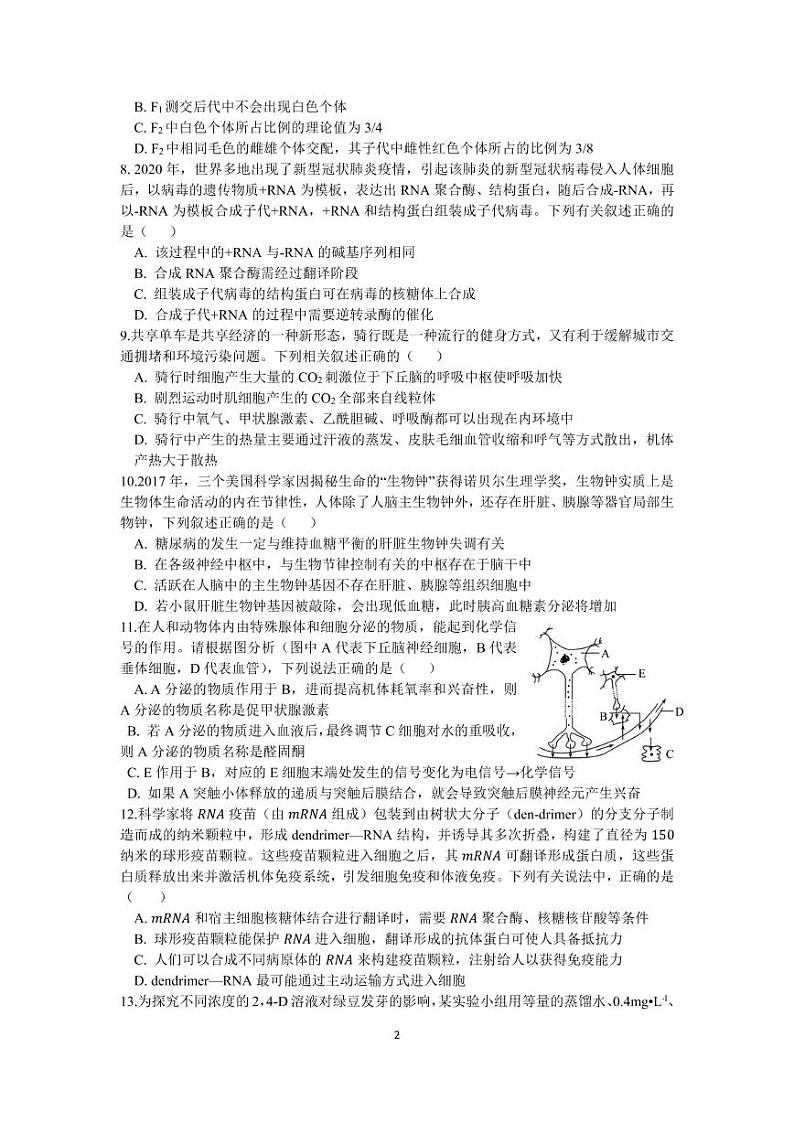 辽宁沈阳二中2022-2023学年度高三生物上学期12月阶段测试试题（PDF版附答案）第2页