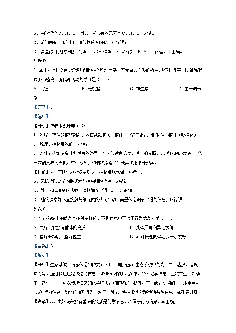 浙江省绍兴市2023届高三生物11月选考科目诊断性考试（一模）试题（Word版附解析）第2页