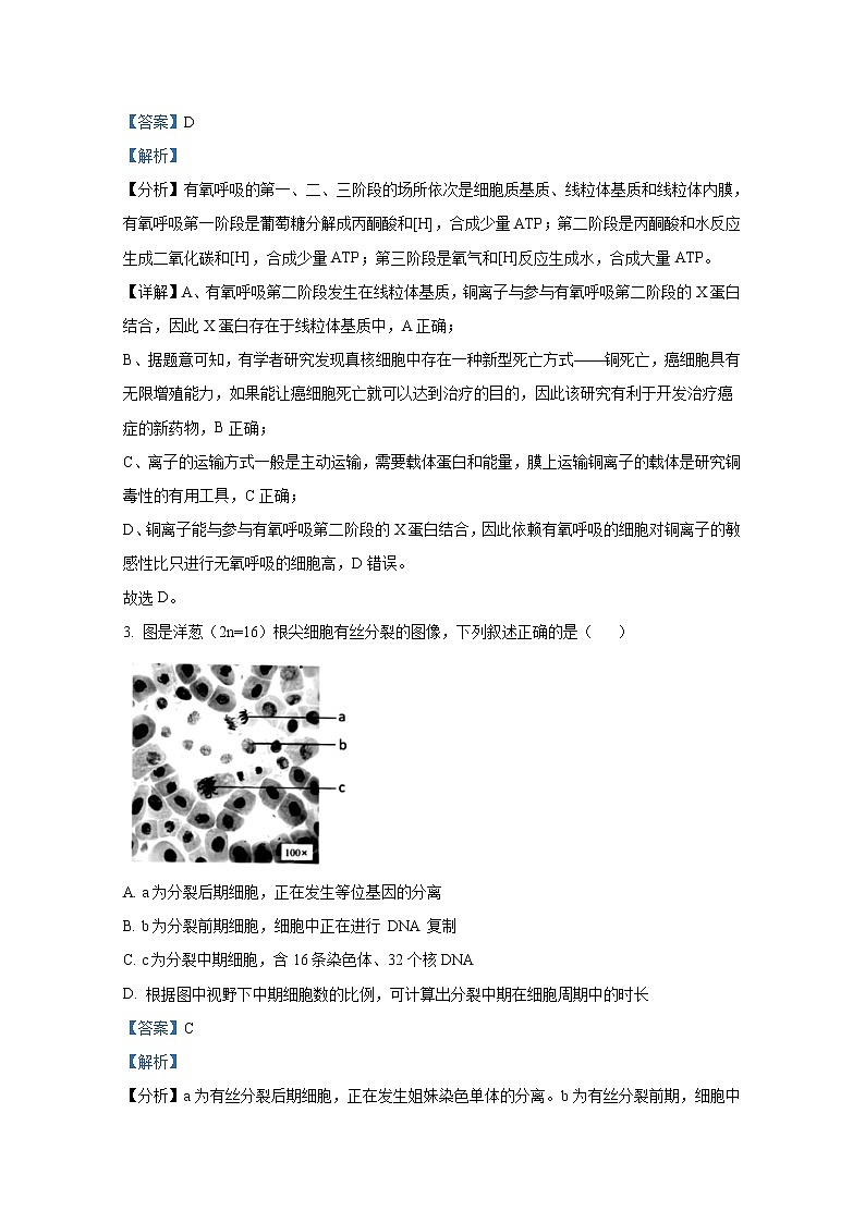 浙江省宁波市2022-2023学年高三生物上学期选考模拟考试试题（Word版附解析）02
