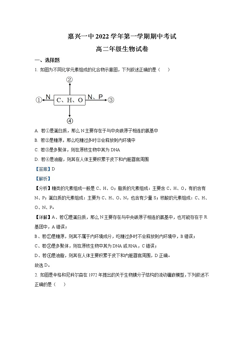 浙江省嘉兴市第一中学2022-2023学年高二生物上学期期中检测试题（Word版附解析）01
