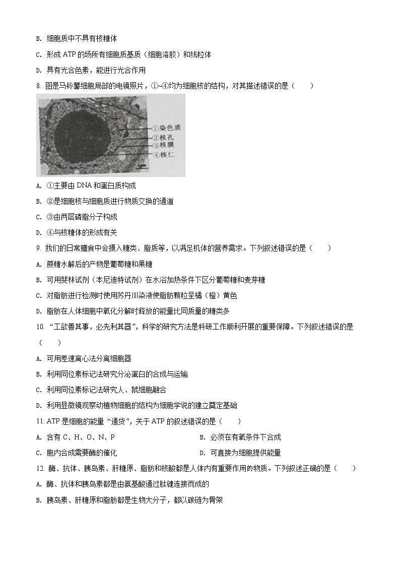 浙江省宁波市2021-2022学年高一上学期期末生物试题无答案第2页
