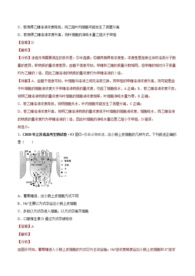 (新高考)高考生物一轮复习课时作业第二单元物质运输、酶与ATP（作业(含解析)02