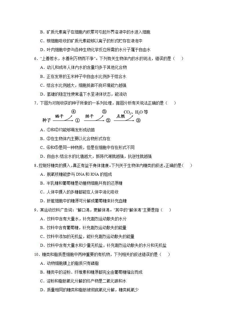 （新高考）高考生物三轮冲刺小题必练1细胞的分子组成(原卷版)第3页