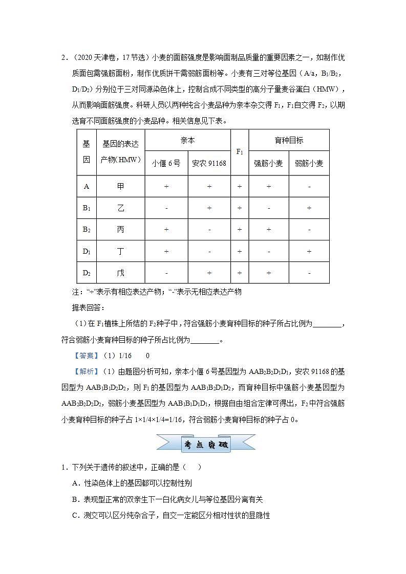 （新高考）高考生物三轮冲刺小题必练10基因的自由组合定律(解析版)第2页
